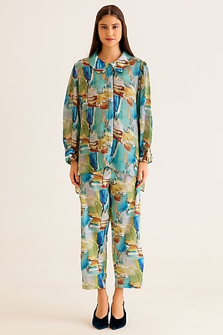 Multi-Colored Satin Georgette Blend Printed Shirt by NORN INDIA