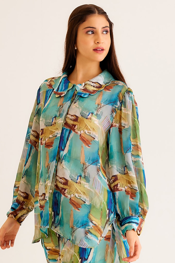 Multi-Colored Satin Georgette Blend Printed Shirt by NORN INDIA at Pernia's Pop Up Shop