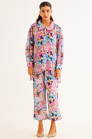 Multi-Colored Satin Georgette Blend Printed Shirt by NORN INDIA