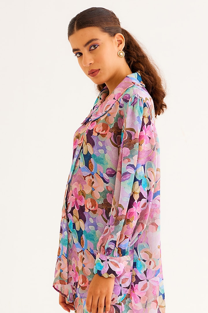 Multi-Colored Satin Georgette Blend Printed Shirt by NORN INDIA at Pernia's Pop Up Shop