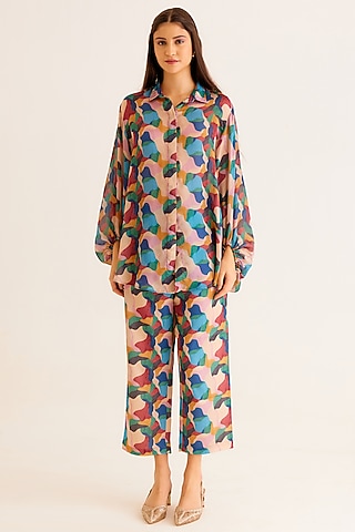 Multi-Colored Satin Georgette Blend Printed Shirt by NORN INDIA