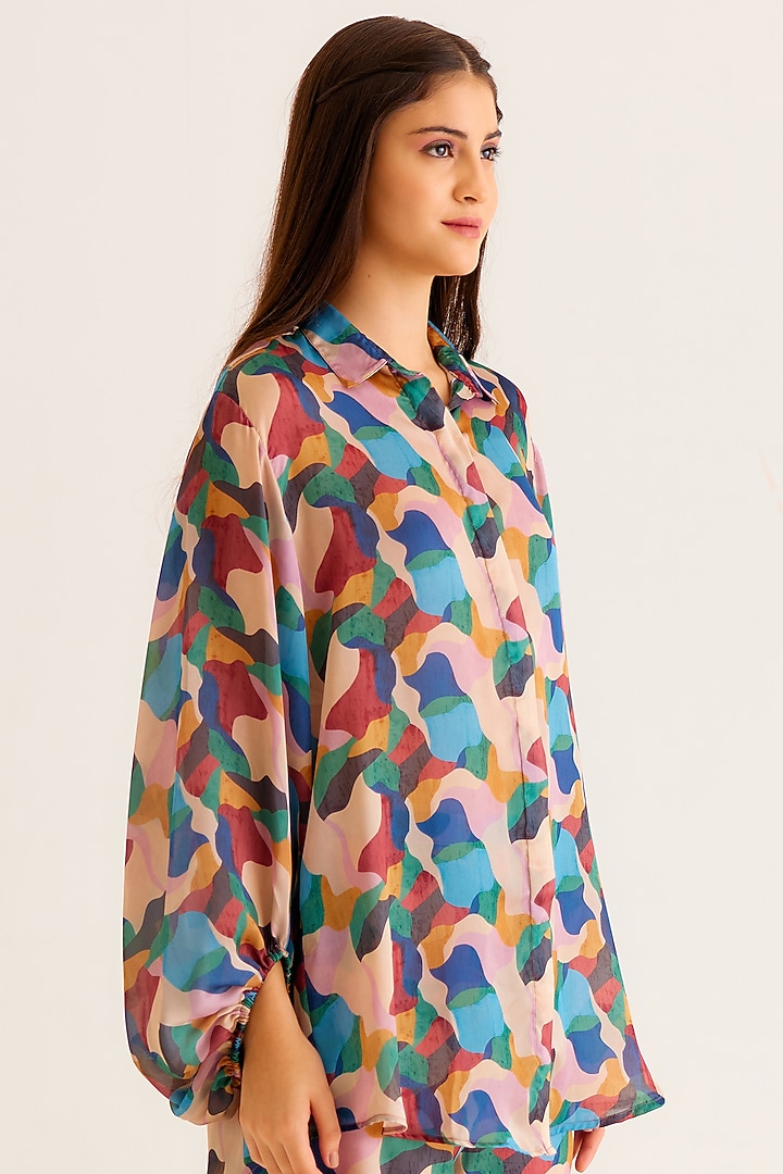 Multi-Colored Satin Georgette Blend Printed Shirt by NORN INDIA at Pernia's Pop Up Shop