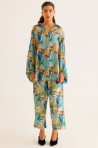 Multi-Colored Satin Georgette Blend Printed Shirt by NORN INDIA