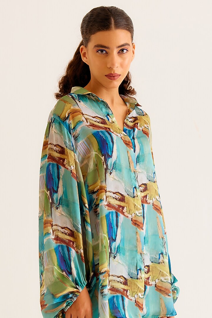 Multi-Colored Satin Georgette Blend Printed Shirt by NORN INDIA at Pernia's Pop Up Shop