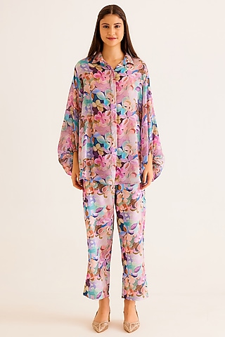 Multi-Colored Satin Georgette Blend Printed Shirt by NORN INDIA