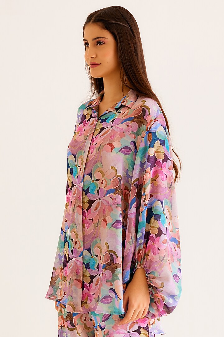 Multi-Colored Satin Georgette Blend Printed Shirt by NORN INDIA at Pernia's Pop Up Shop