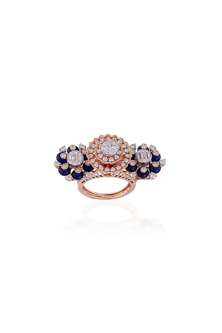 Rose Gold Plated Diamond & Blue Stone Ring by Notandas Jewellers