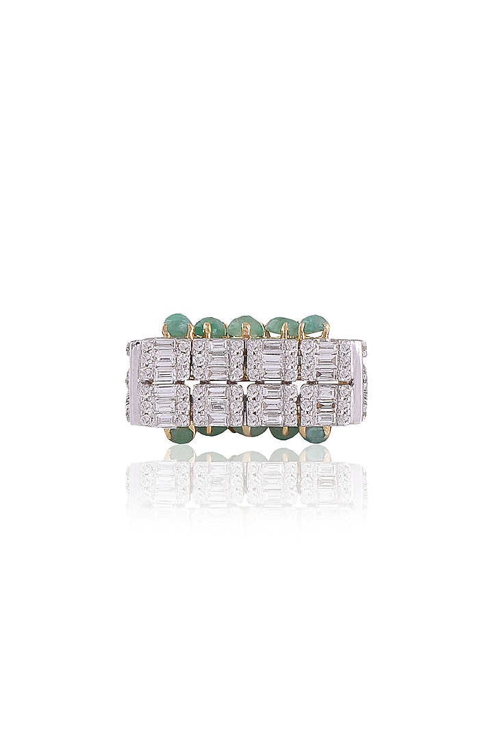 Rose Gold Plated Diamond & Green Stone Ring by Notandas Jewellers