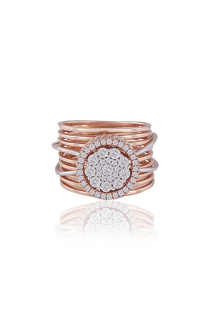 Rose Gold Plated Diamond & White Stone Ring by Notandas Jewellers