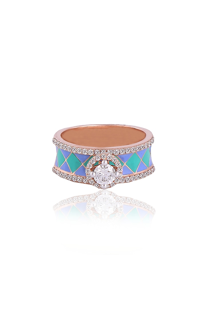 Rose Gold Plated Diamond Enameled Ring by Notandas Jewellers