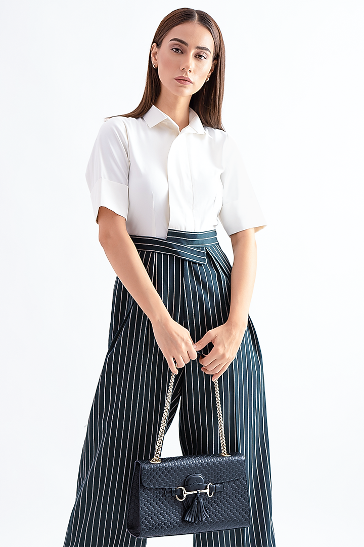 White & Green Striped Jumpsuit by Notebook at Pernia's Pop Up Shop