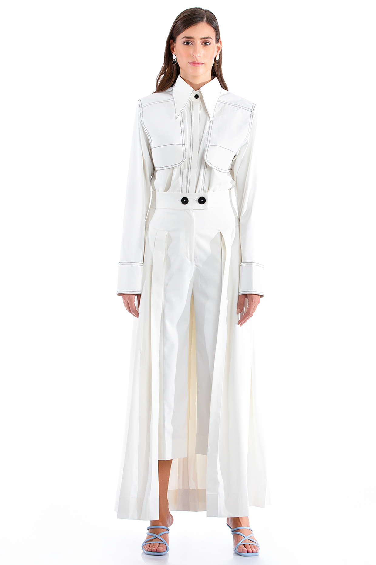 White Suiting Lycra Pant Set by Notebook at Pernia's Pop Up Shop