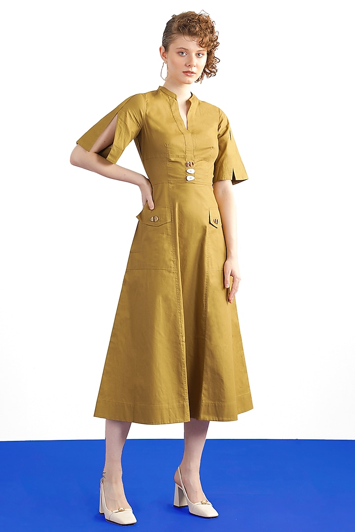 Old Gold Cotton Poplin Midi Shirt Dress by Notebook