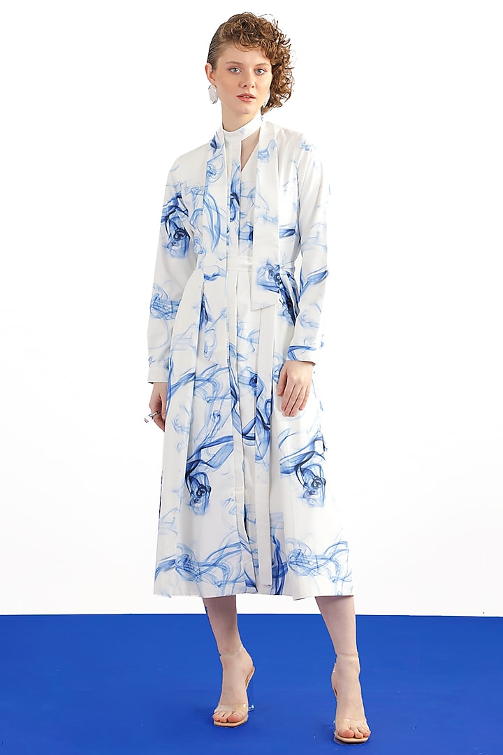 White & Blue Terry Rayon Midi Shirt Dress by Notebook at Pernia's Pop Up Shop