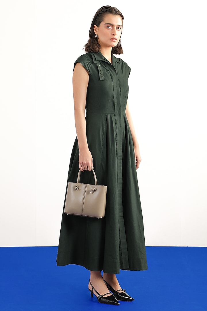 Forest Green Cotton Poplin Midi Dress by Notebook at Pernia's Pop Up Shop