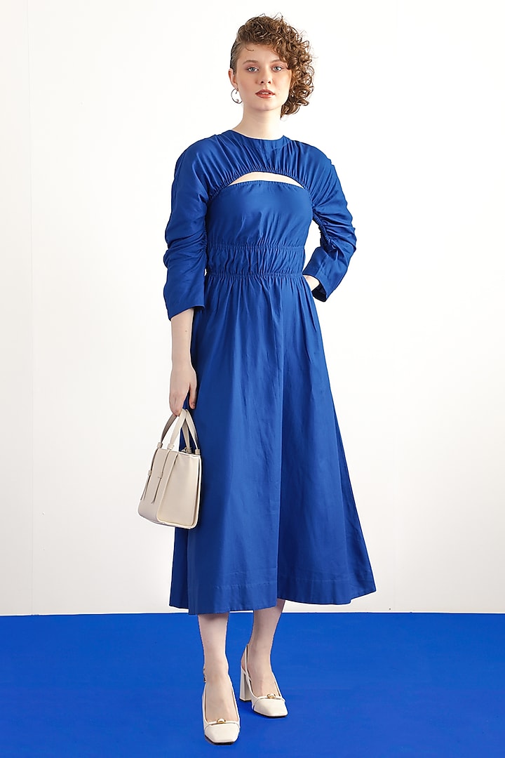 Electric Blue Cotton Poplin Midi Shirt Dress by Notebook at Pernia's Pop Up Shop