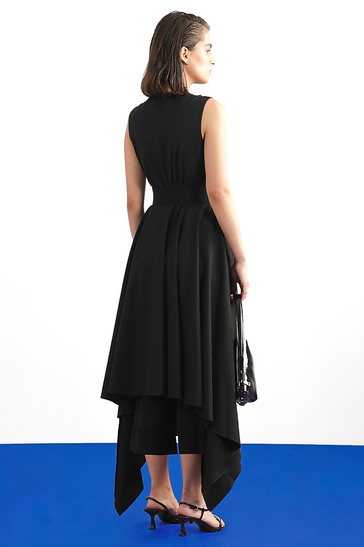 Black Terry Rayon Asymmetrical Jumpsuit by Notebook at Pernia's Pop Up Shop