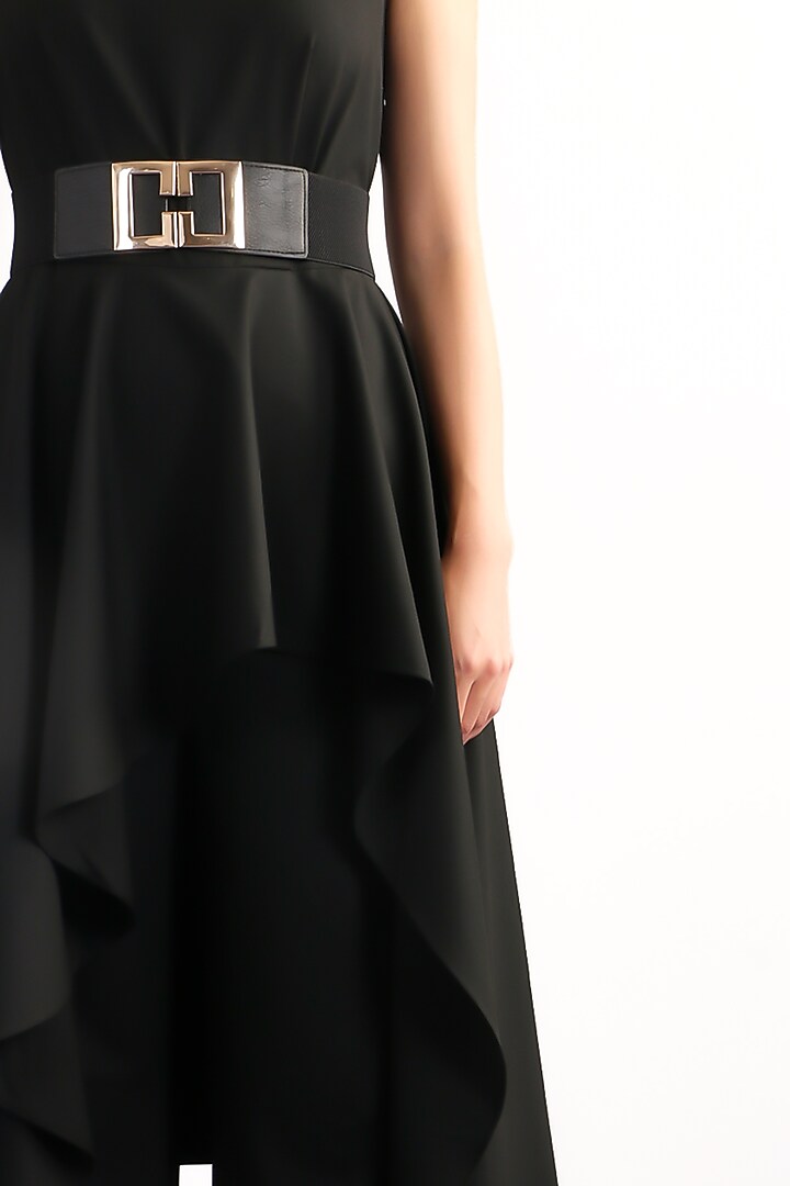 Black Terry Rayon Asymmetrical Jumpsuit by Notebook at Pernia's Pop Up Shop