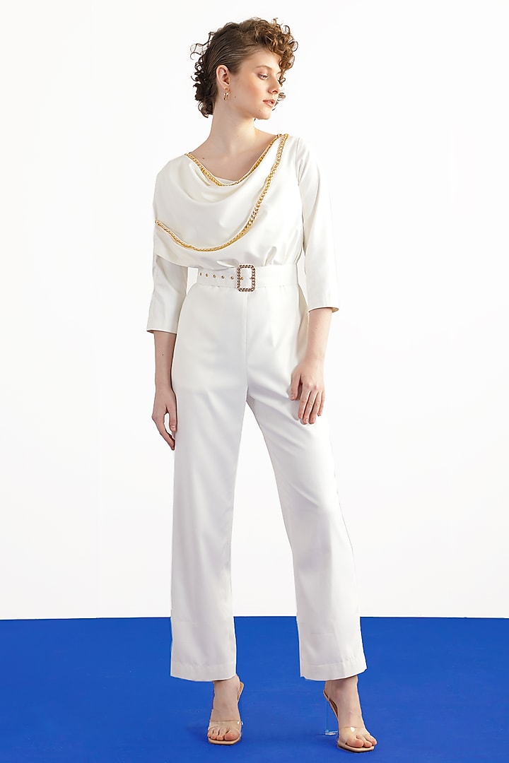 ivory Terry Rayon Draped Jumpsuit by Notebook