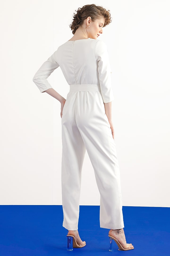 ivory Terry Rayon Draped Jumpsuit by Notebook at Pernia's Pop Up Shop