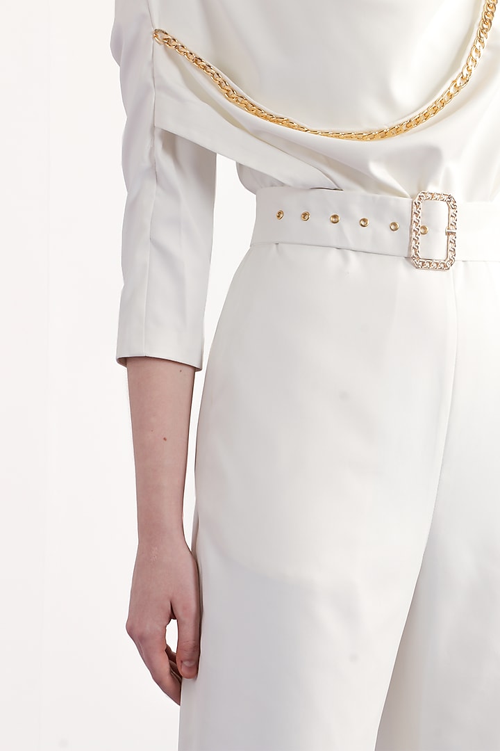 ivory Terry Rayon Draped Jumpsuit by Notebook at Pernia's Pop Up Shop