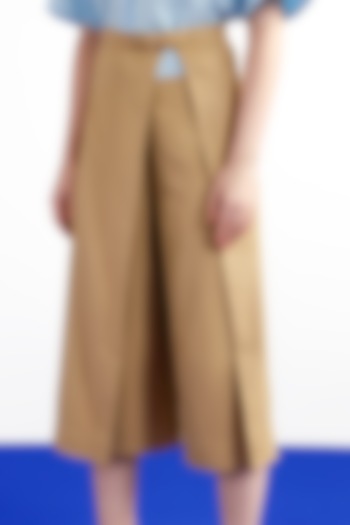 Beige Terry Rayon Layered Trousers by Notebook at Pernia's Pop Up Shop