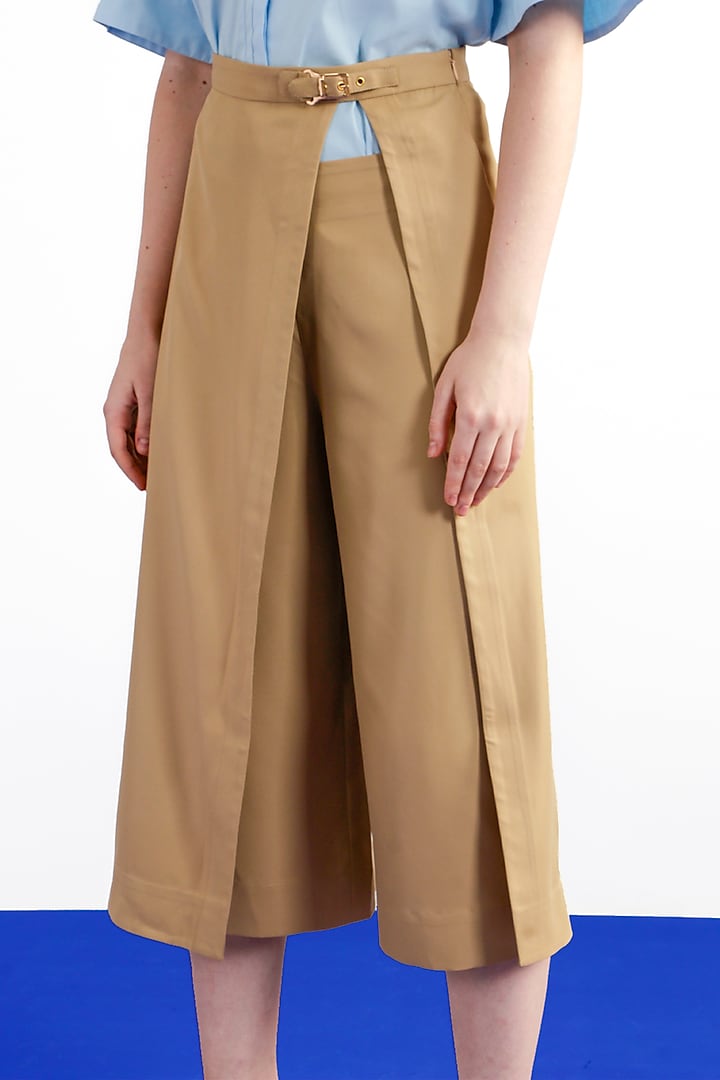 Beige Terry Rayon Layered Trousers by Notebook at Pernia's Pop Up Shop