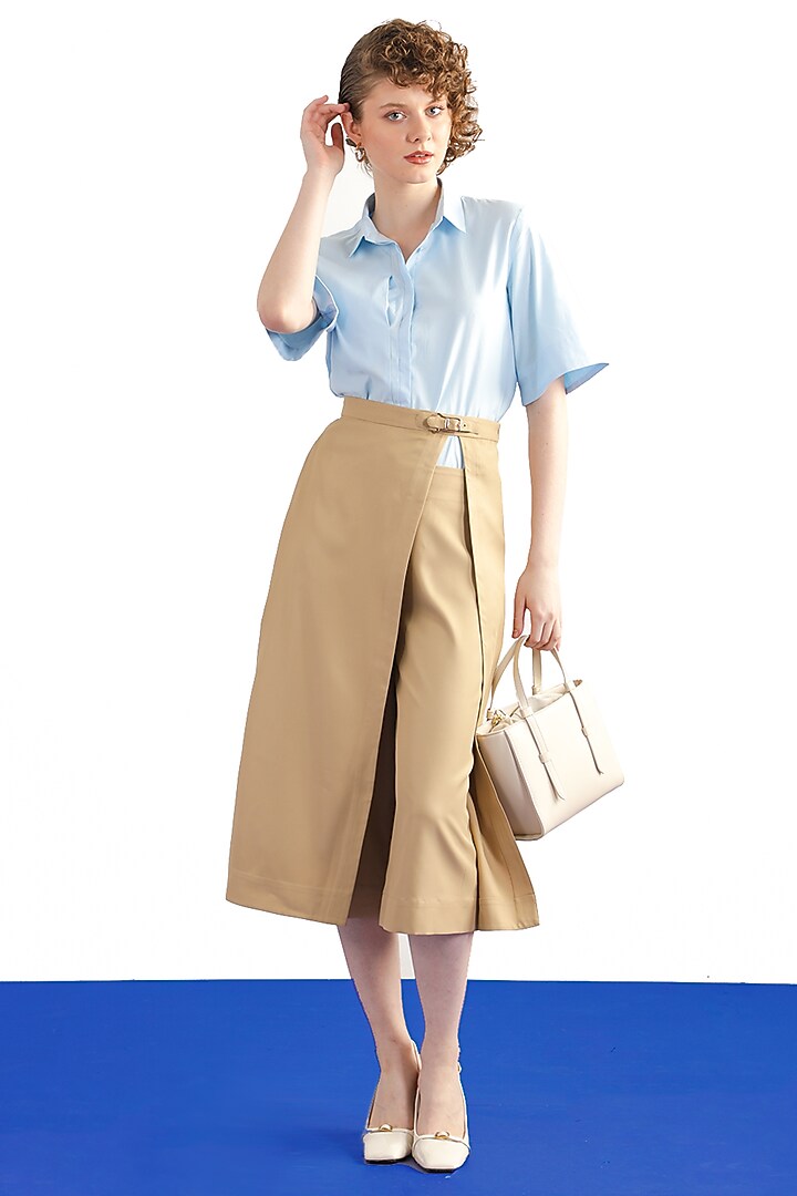 Beige Terry Rayon Layered Trousers by Notebook at Pernia's Pop Up Shop