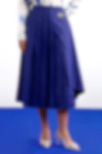 Electric Blue Terry Rayon Pleated Midi Skirt by Notebook
