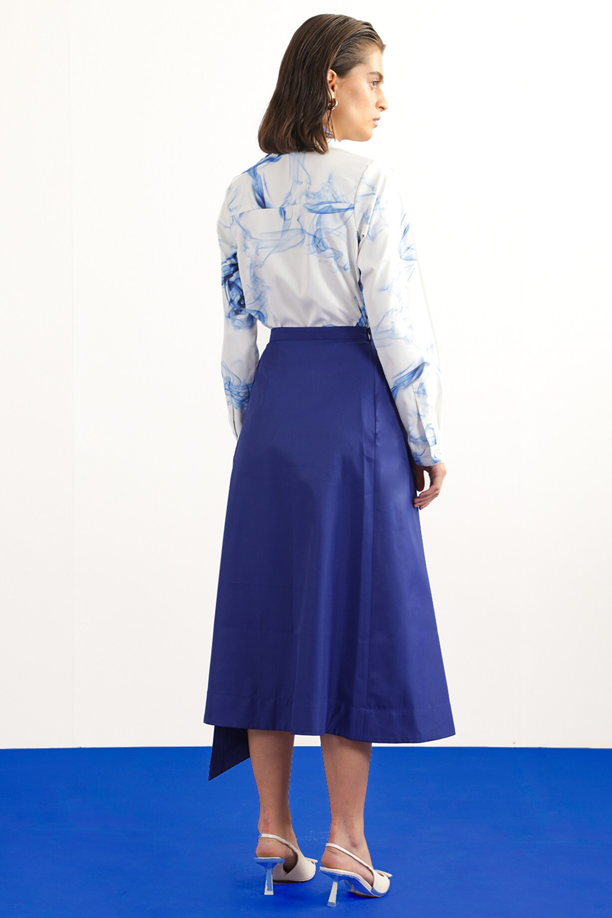 Electric Blue Terry Rayon Pleated Midi Skirt by Notebook at
