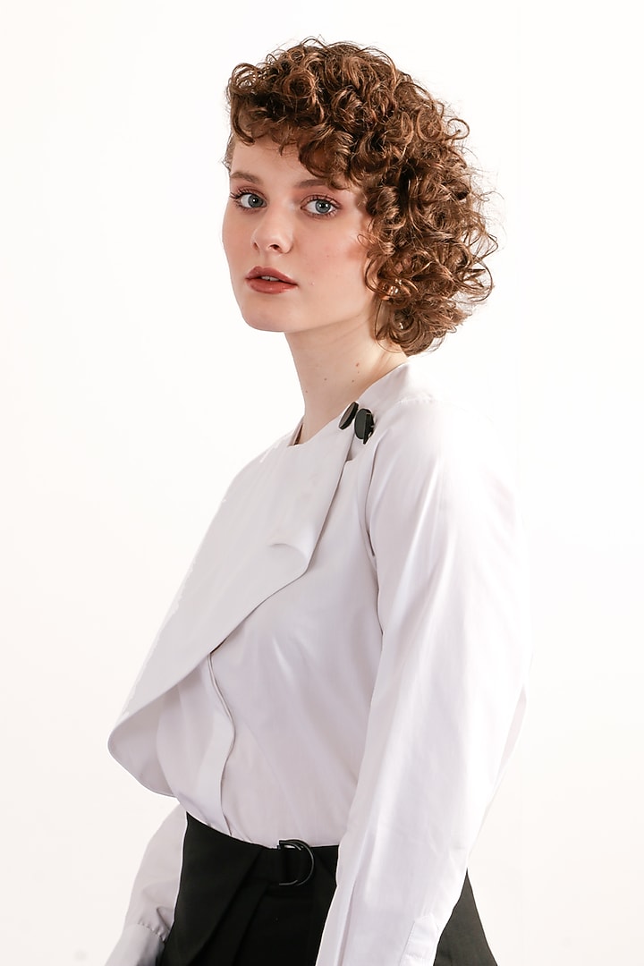 Off-White Cotton Poplin Asymmetric Shirt by Notebook at Pernia's Pop Up Shop