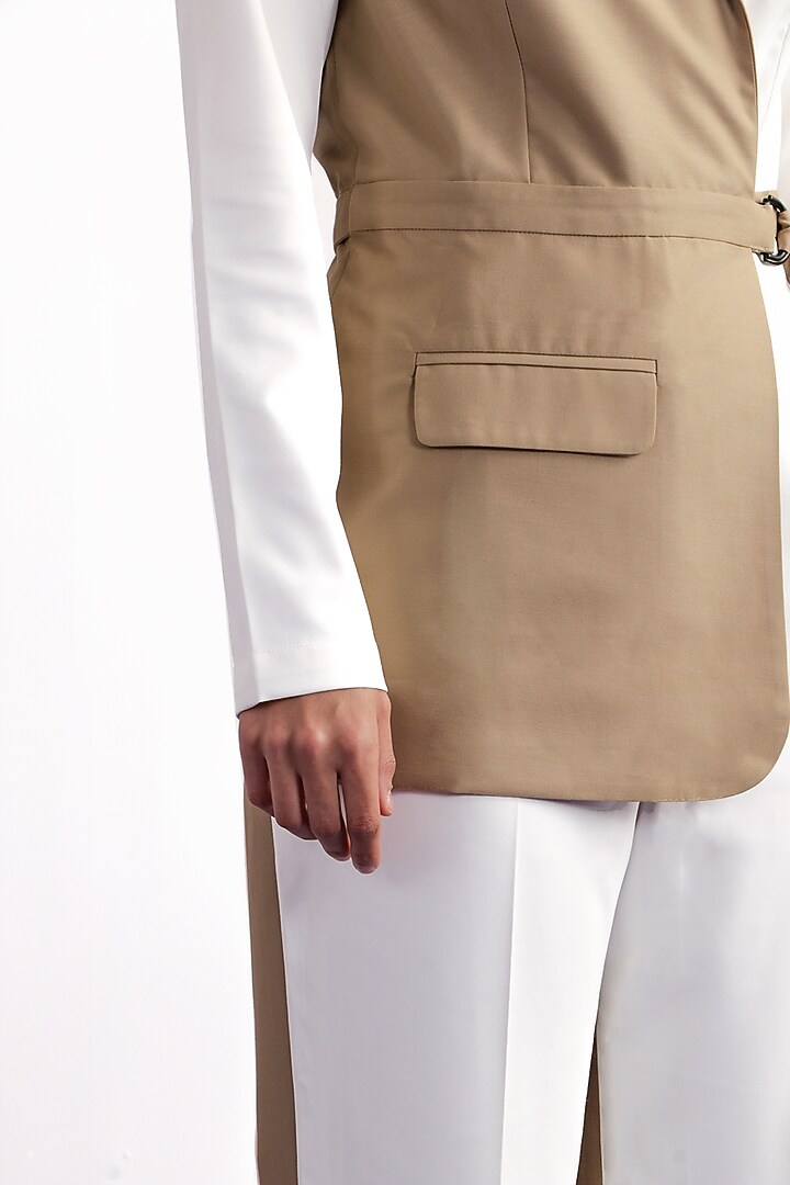 White & Beige Terry Rayon Color-Blocked Jumpsuit by Notebook at Pernia's Pop Up Shop
