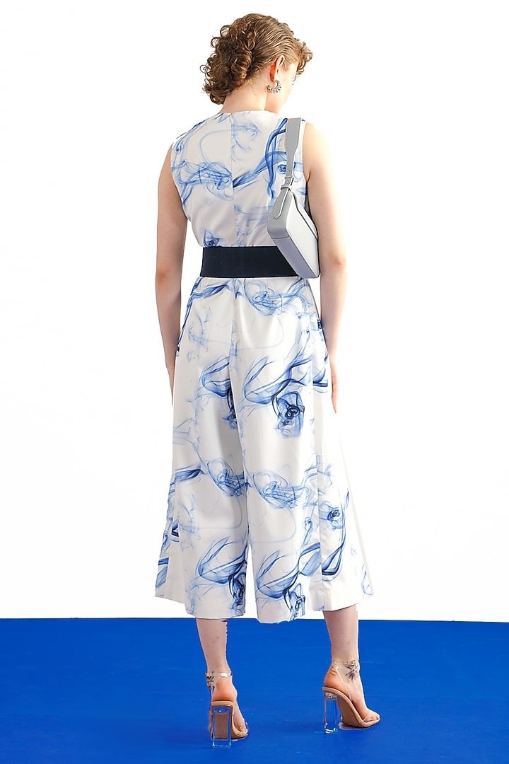 White & Blue Terry Rayon Embellished Jumpsuit by Notebook at Pernia's Pop Up Shop