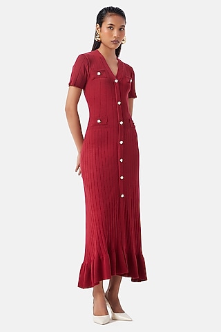 Red Polyester Maxi Dress by Notebook