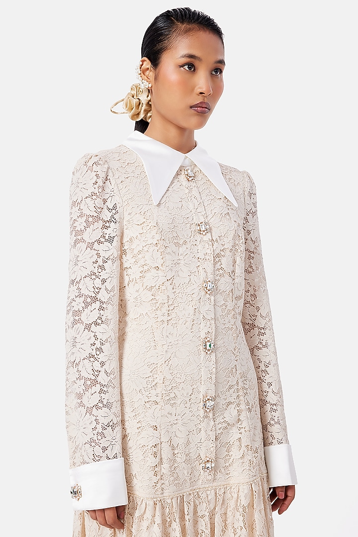 Cream Polyester Vacation Shirt Dress by Notebook at Pernia's Pop Up Shop