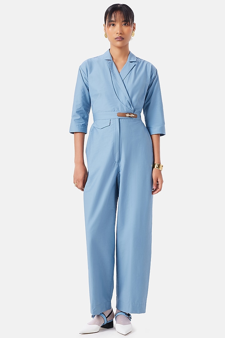 Stone Blue Cotton Jumpsuit by Notebook at Pernia's Pop Up Shop