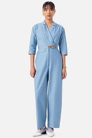 Stone Blue Cotton Jumpsuit by Notebook