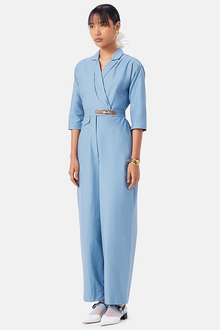 Stone Blue Cotton Jumpsuit by Notebook at Pernia's Pop Up Shop