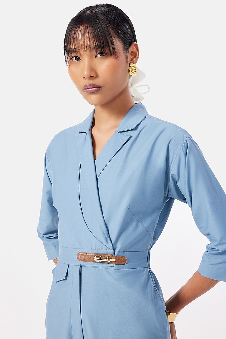 Stone Blue Cotton Jumpsuit by Notebook at Pernia's Pop Up Shop