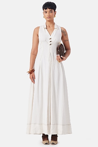 Cream Linen Viscose Maxi Dress by Notebook