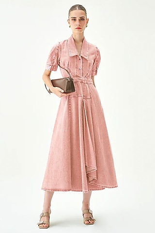 Pink Cotton A-Line Midi Dress by Notebook