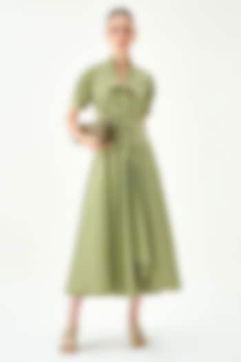 Green Cotton A-Line Midi Vacation Dress by Notebook at Pernia's Pop Up Shop
