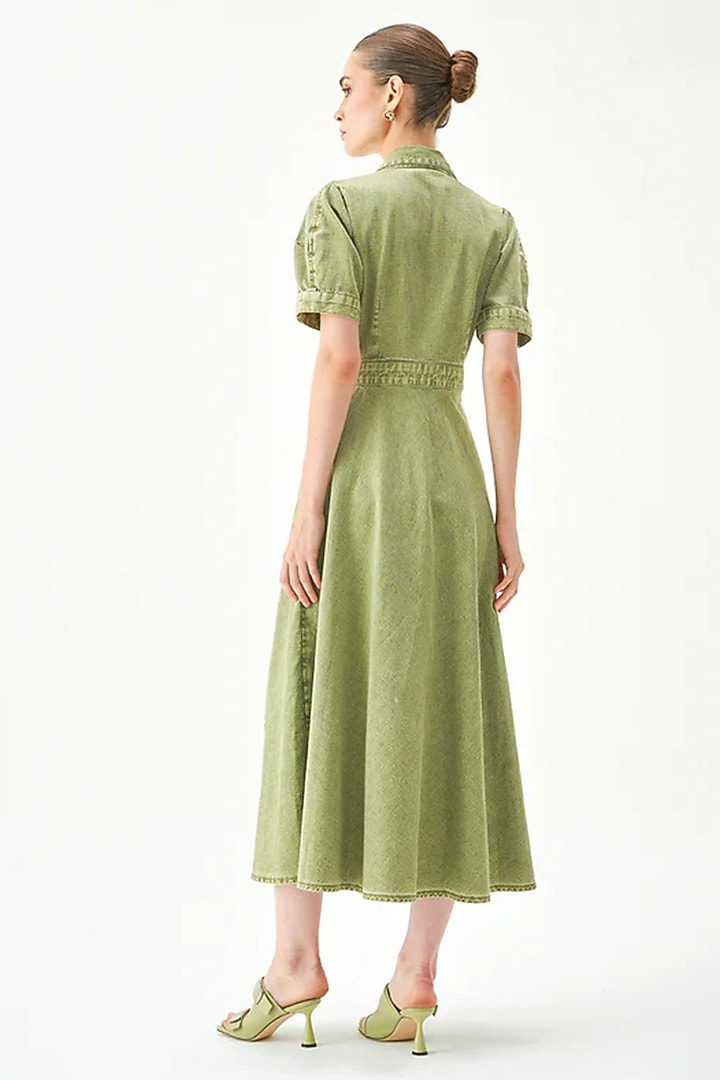 Green Cotton A-Line Midi Vacation Dress by Notebook at Pernia's Pop Up Shop