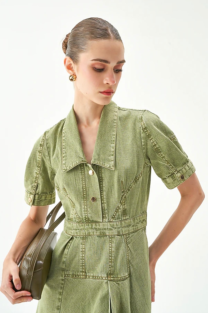 Green Cotton A-Line Midi Vacation Dress by Notebook at Pernia's Pop Up Shop