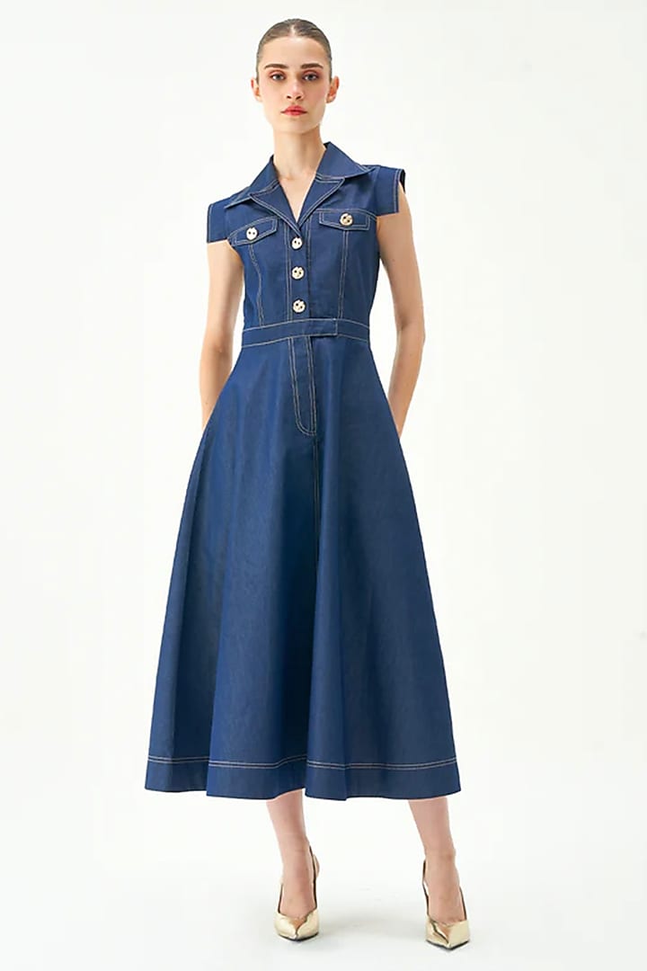 Blue Cotton Midi Summer Dress by Notebook at Pernia's Pop Up Shop