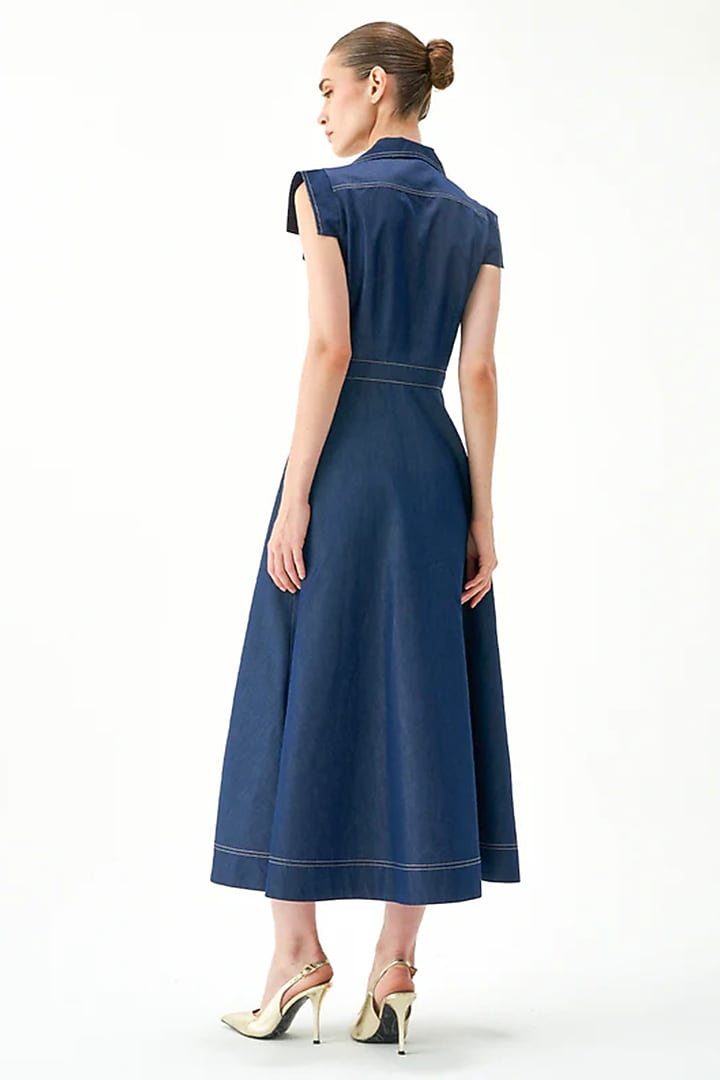 Blue Cotton Midi Summer Dress by Notebook at Pernia's Pop Up Shop