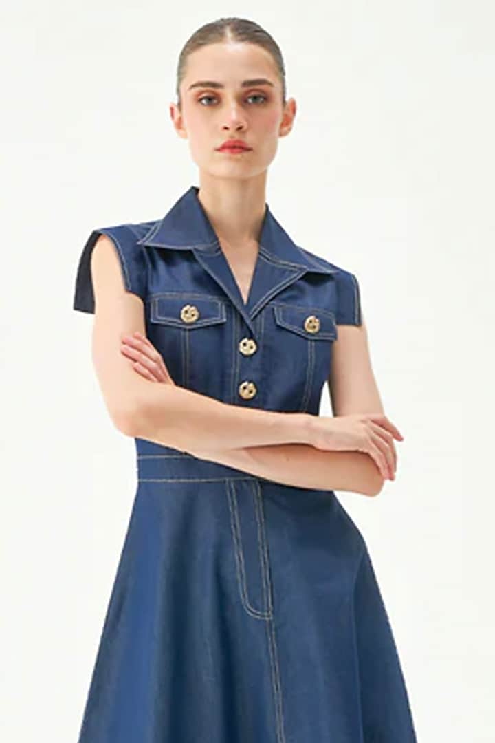 Blue Cotton Midi Summer Dress by Notebook at Pernia's Pop Up Shop