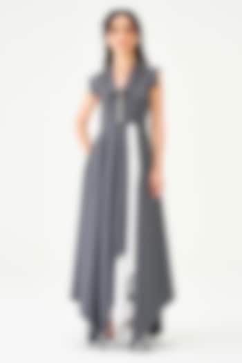 Grey Polyester Pinstriped Maxi Vacation Dress by Notebook at Pernia's Pop Up Shop