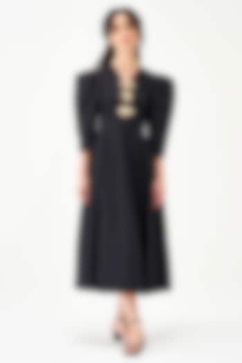 Black Cotton Poplin A-Line Midi Vacation Dress by Notebook at Pernia's Pop Up Shop