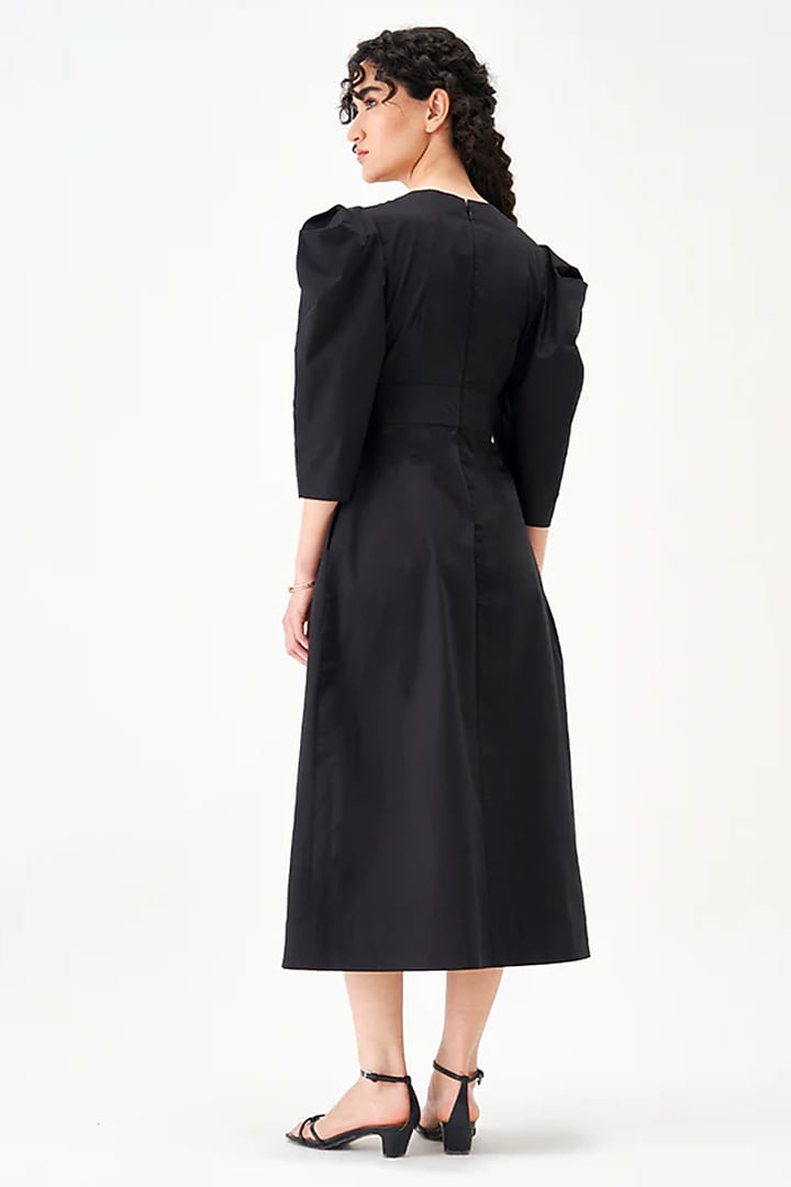 Black Cotton Poplin A-Line Midi Vacation Dress by Notebook at Pernia's Pop Up Shop